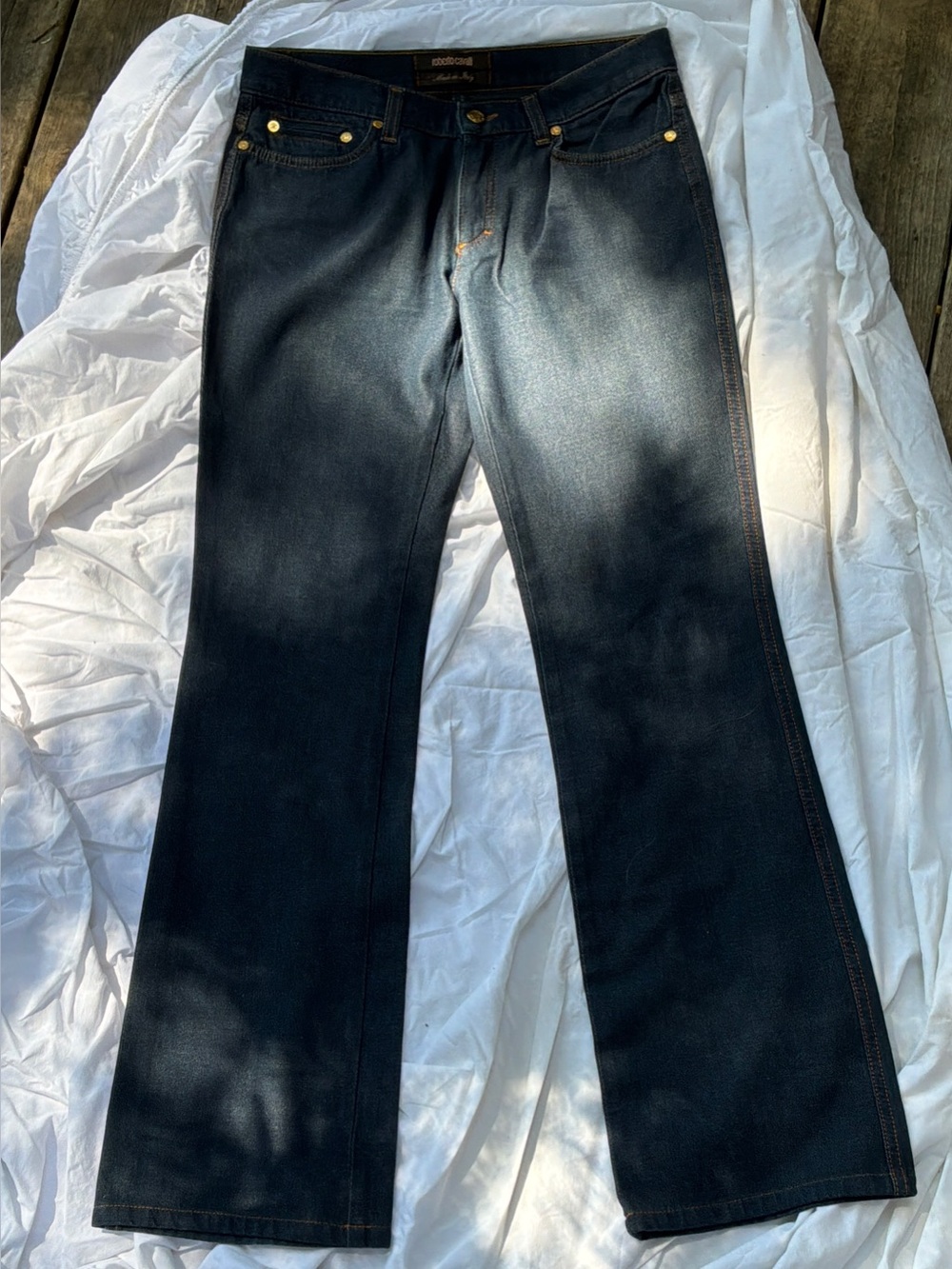 Roberto Cavalli Black Bootcut Jeans with Gold Rivets